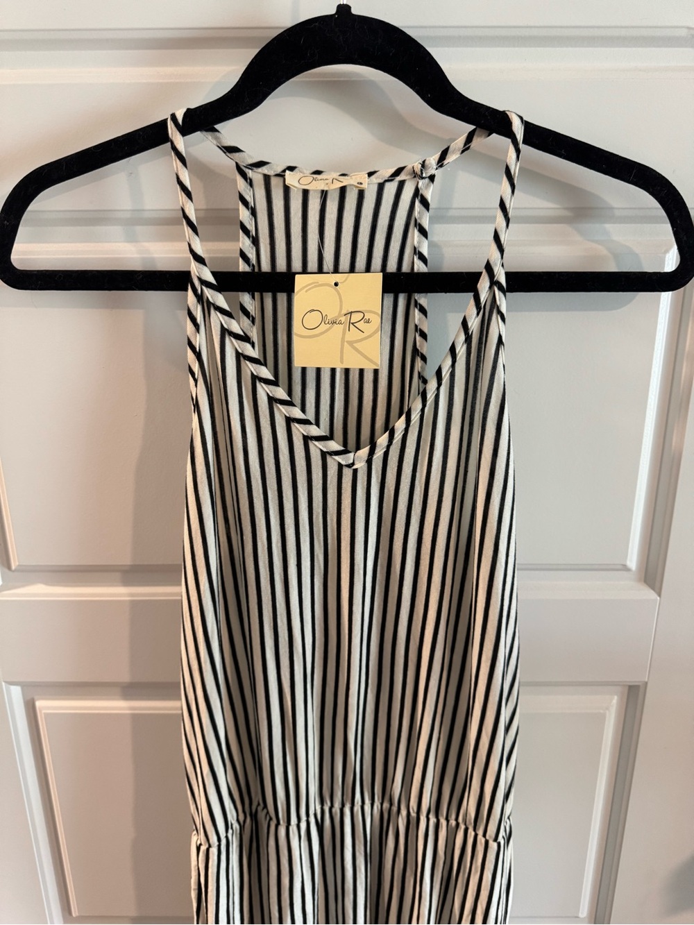 Olivia RAE Black and White Striped Sleeveless V-Neck Maxi Dress